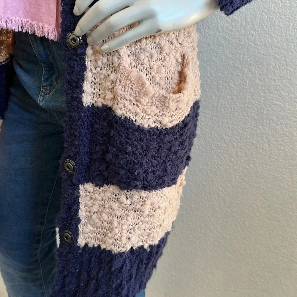 Free People XS navy combo front button cardigan